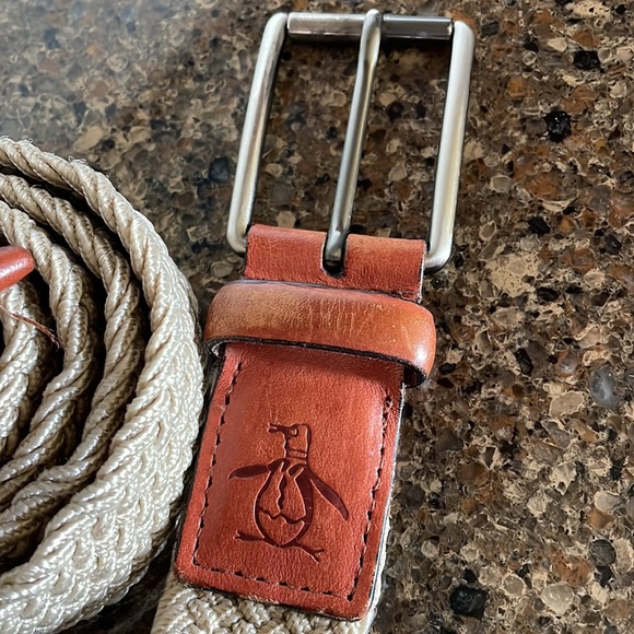 PENGUIN Men's Braided Golf Stretch Belt Tan with Leather Buckle Tab Size 34 36 - Picture 4 of 9